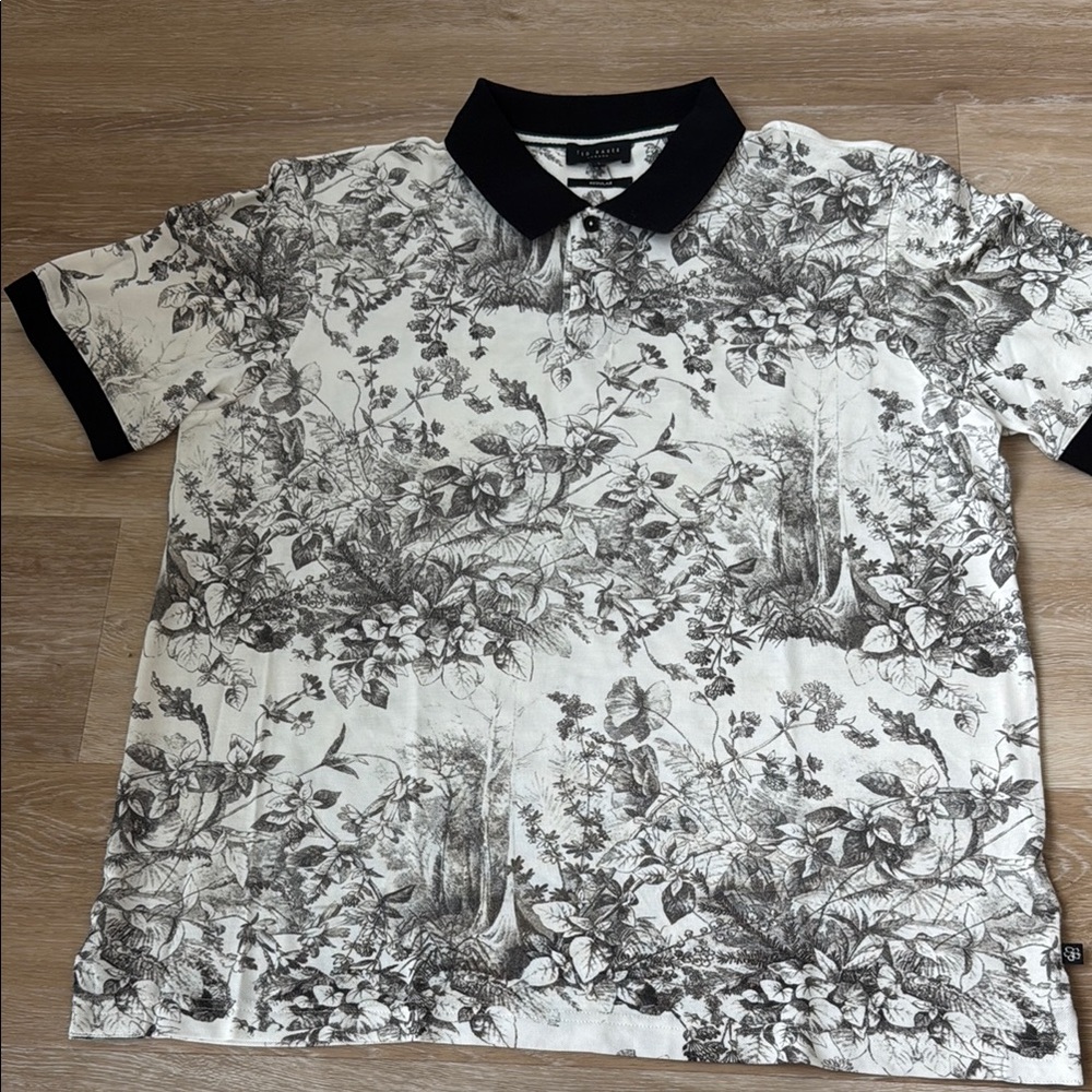 Ted Baker Black and White Scenic Print Polo Shirt
